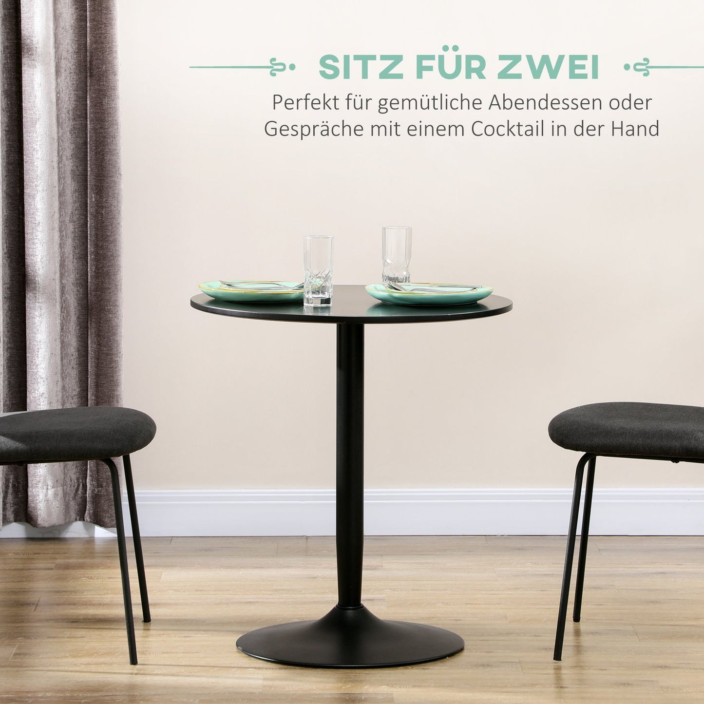 Round dining table, steel legs, non-slip, small spaces