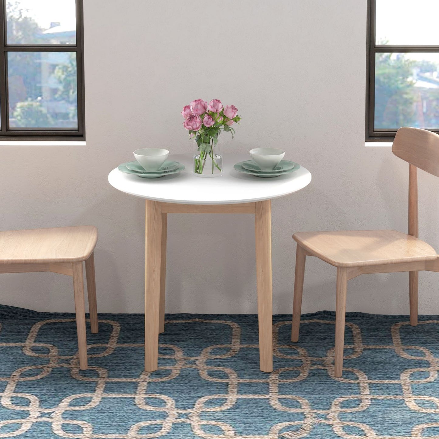 Round dining table for 2, solid wood, 75 cm, white finish