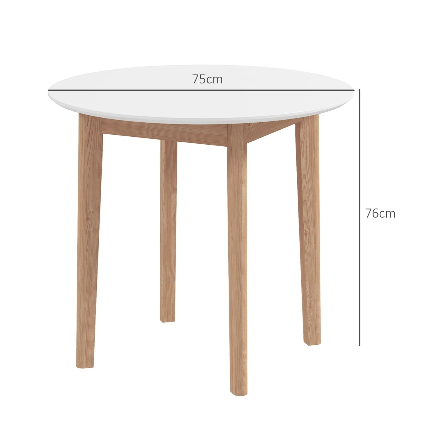 Round dining table for 2, solid wood, 75 cm, white finish