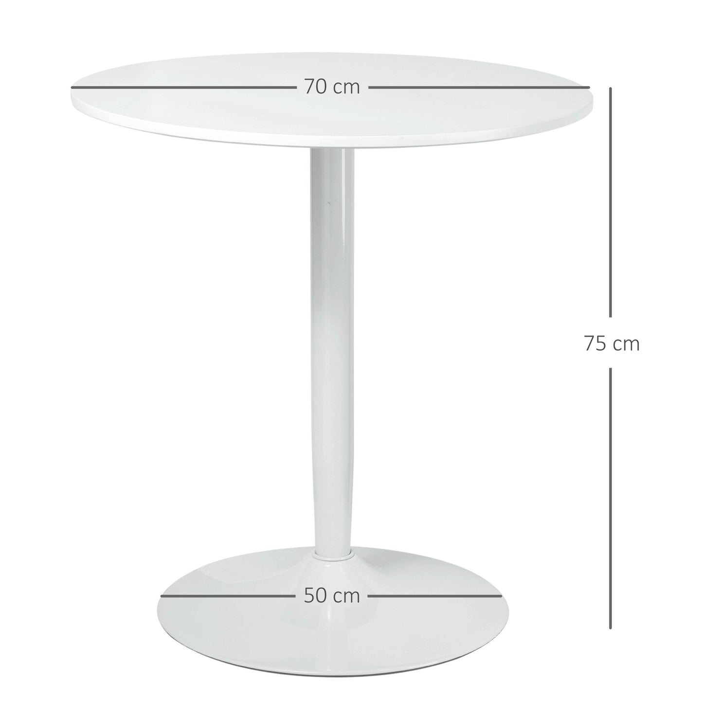 Round dining table, Modern White, Steel legs, Ø70 x 75 cm