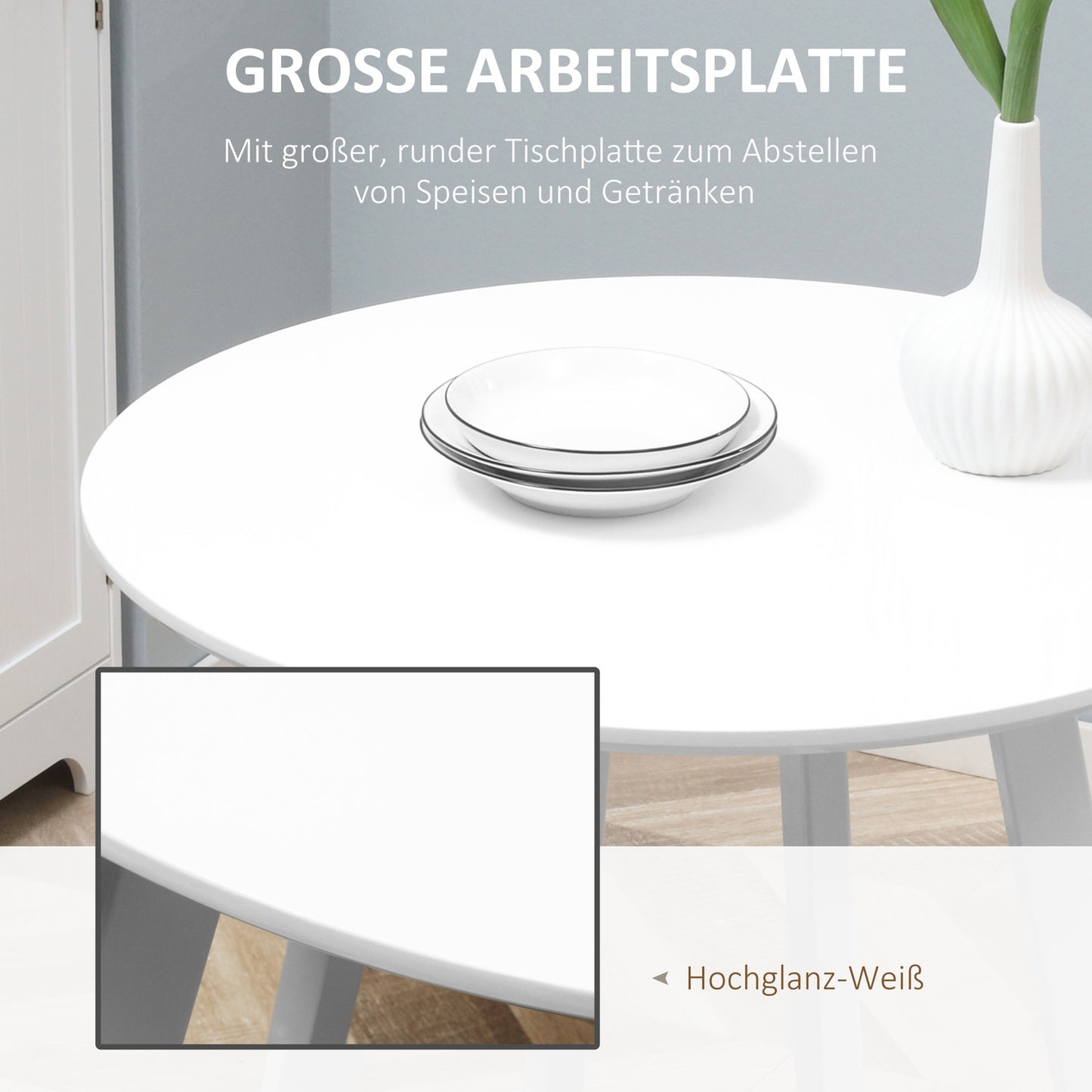 Round dining table, white, bevelled legs, 72 cm