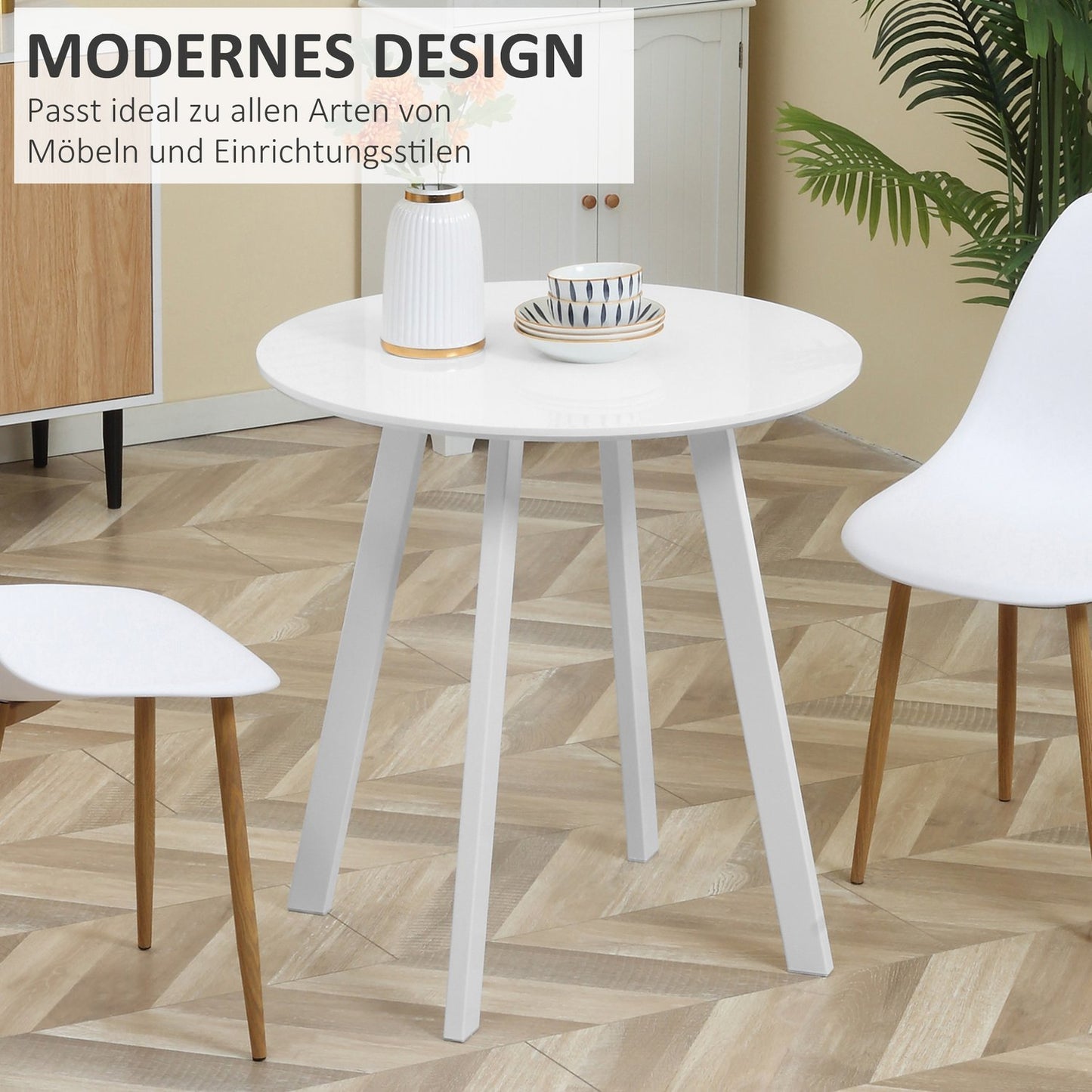 Round dining table, white, bevelled legs, 72 cm