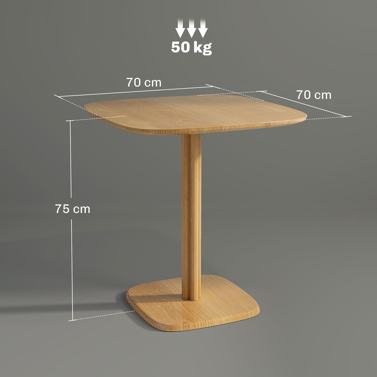 Dining Table, Rubberwood, 70x70 cm, Rounded Corners