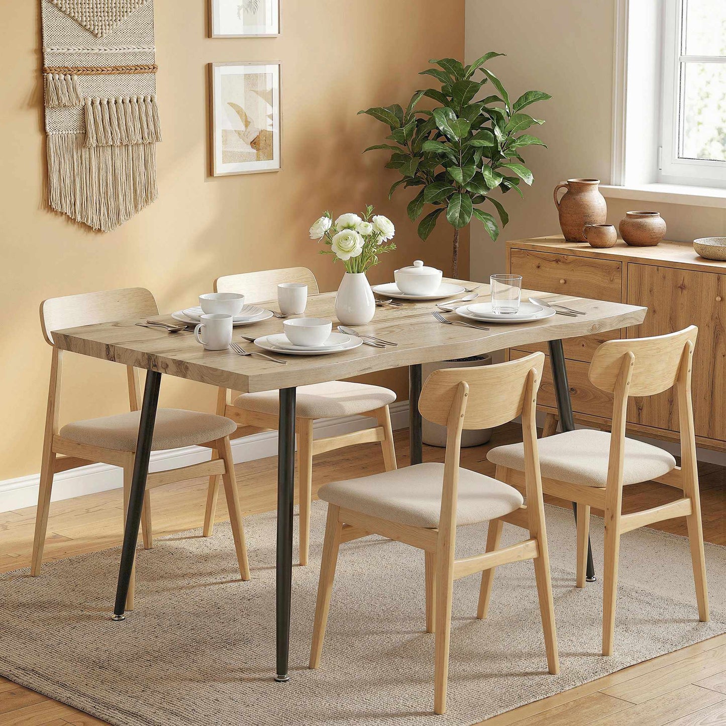 Dining Table for 4, 110 cm Oak with Steel Legs