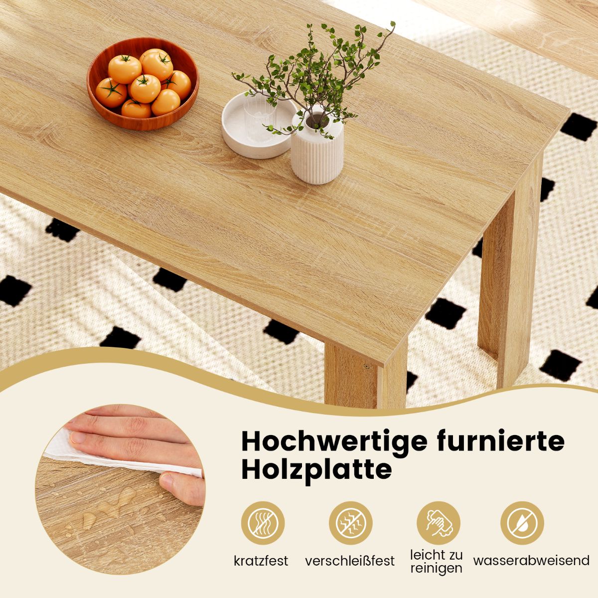 Dining Table for 4-6, 120 cm, Wood, Rectangular
