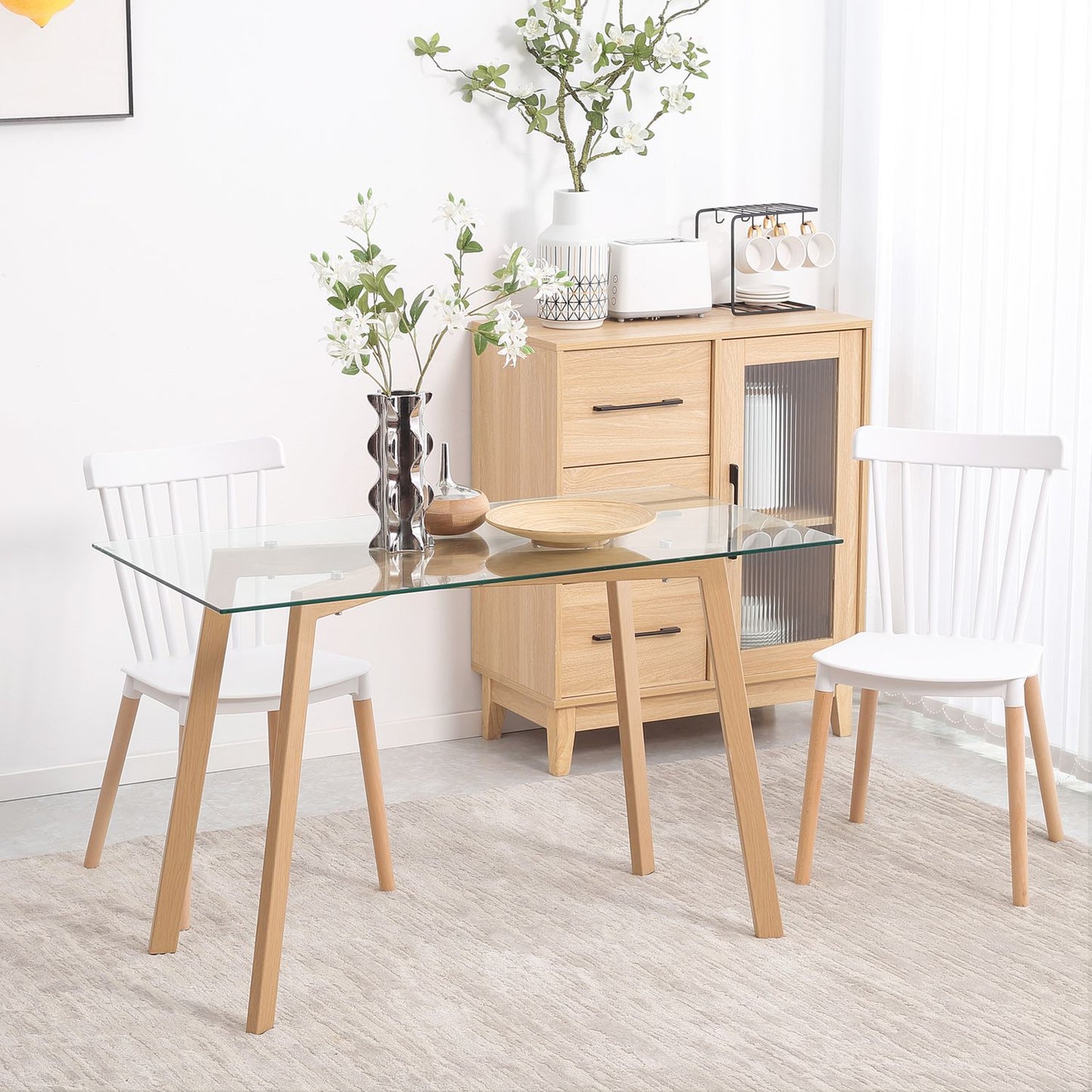 Dining Table for 4, Glass Top, Steel Frame, 120x60 cm
