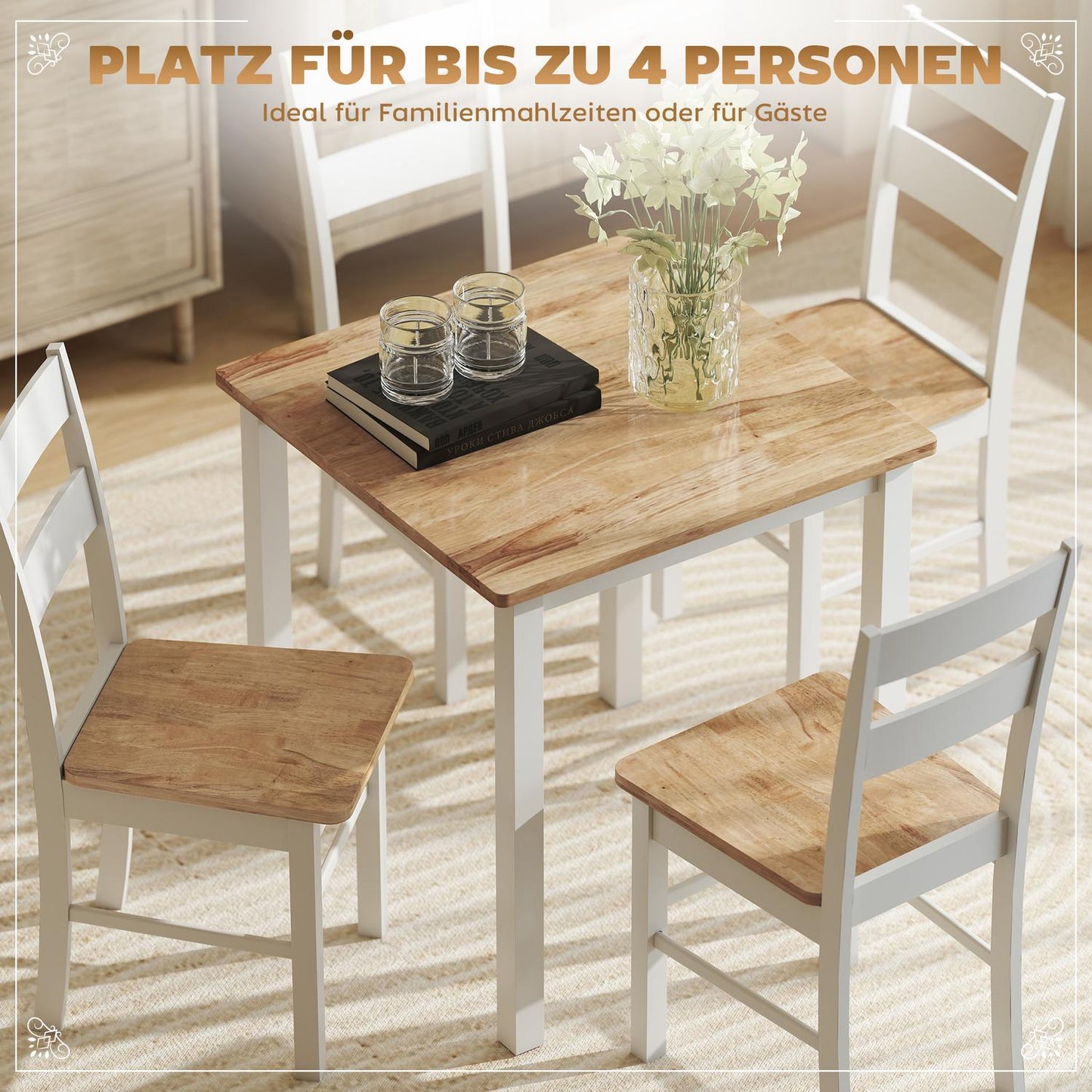 Dining Table for 4, Rubberwood, Oak Finish