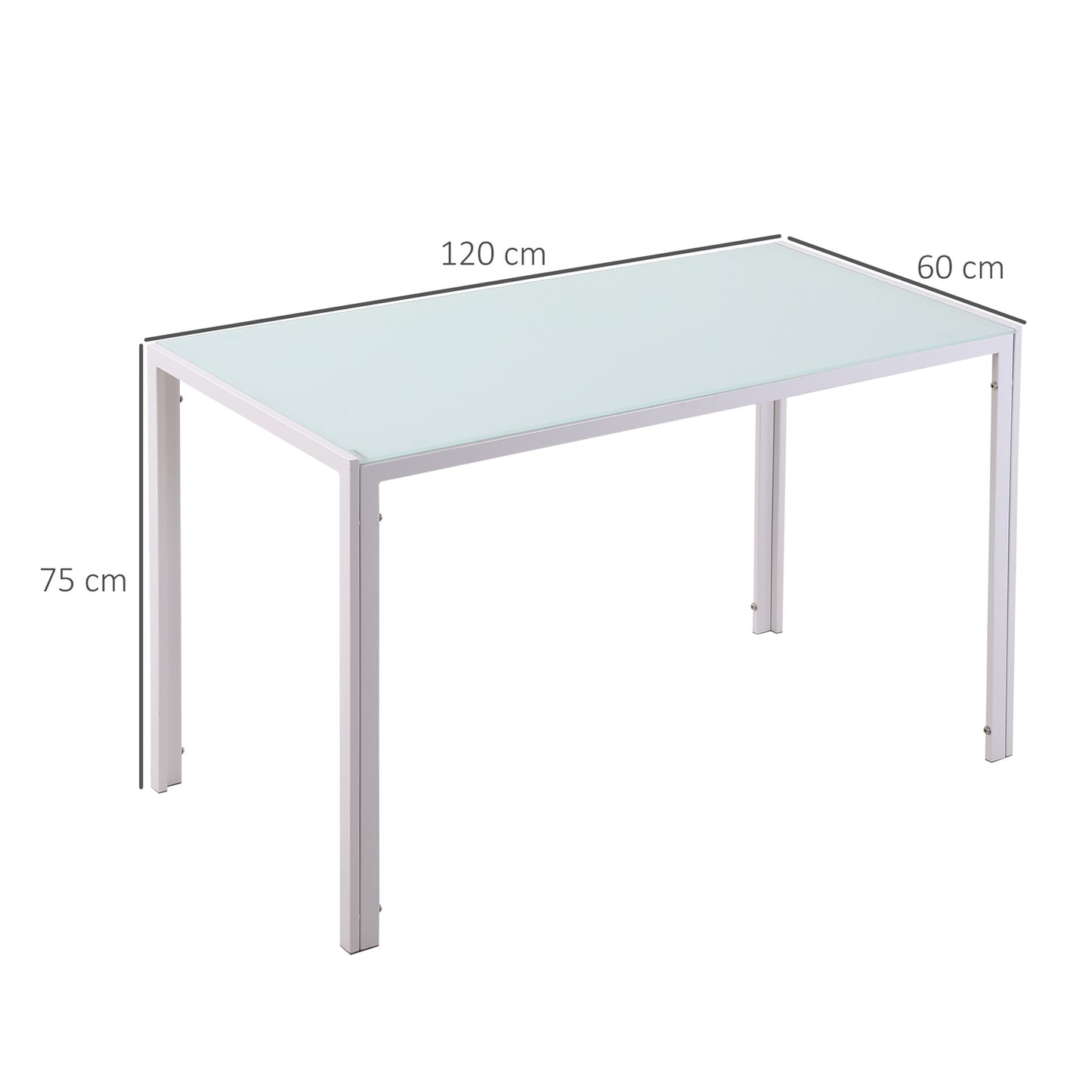 Dining Table for 4, Tempered Glass Top, Metal Legs