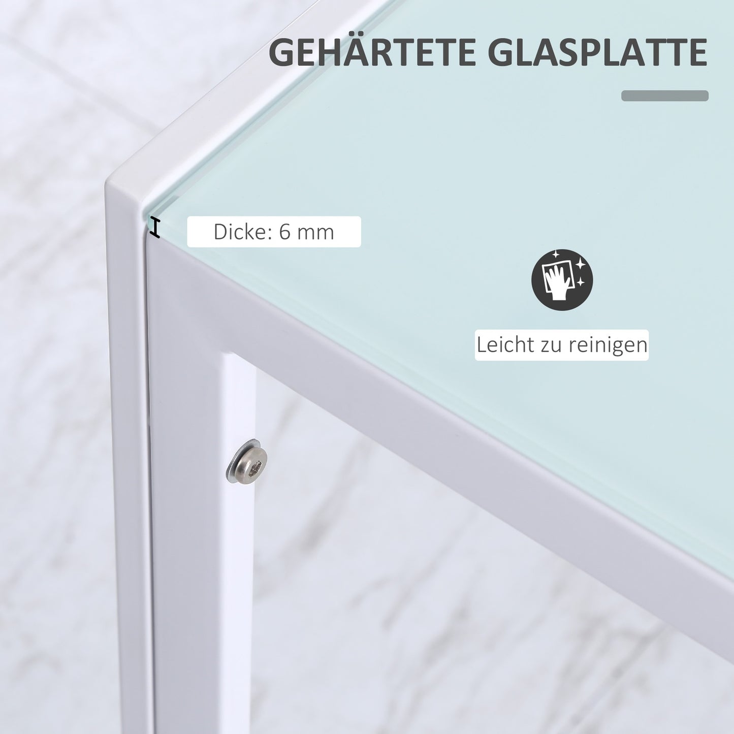 Dining Table for 4, Tempered Glass Top, Metal Legs