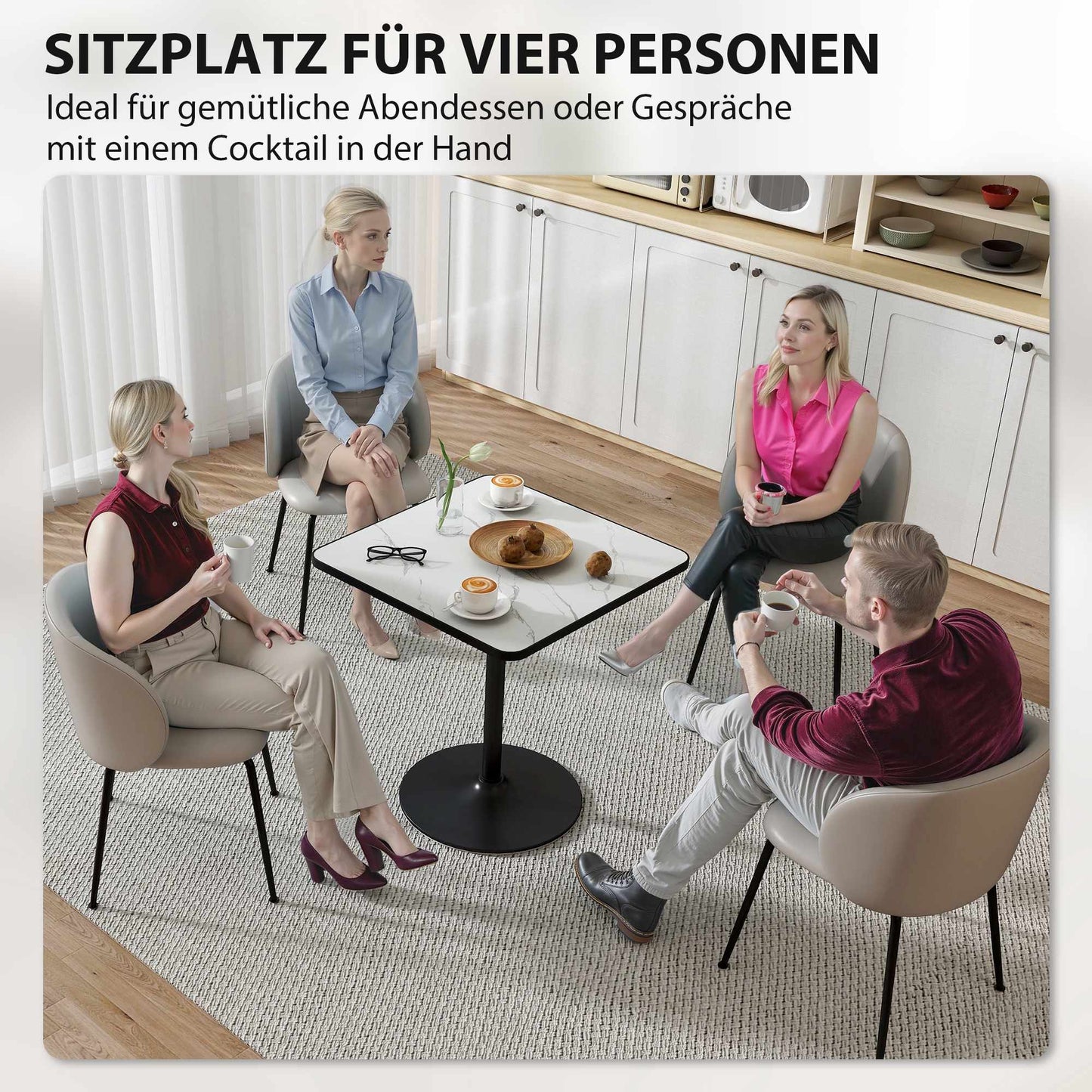 Dining Table for 4, White Marble Top, Metal Base