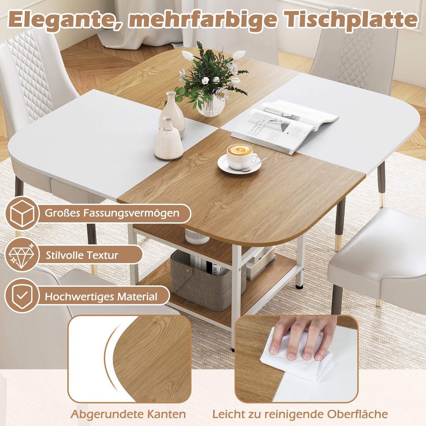 Dining Table with Shelves, 120x120 cm, Seats 4