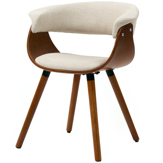 Dining chair, linen-look fabric, curved backrest, wooden legs, beige
