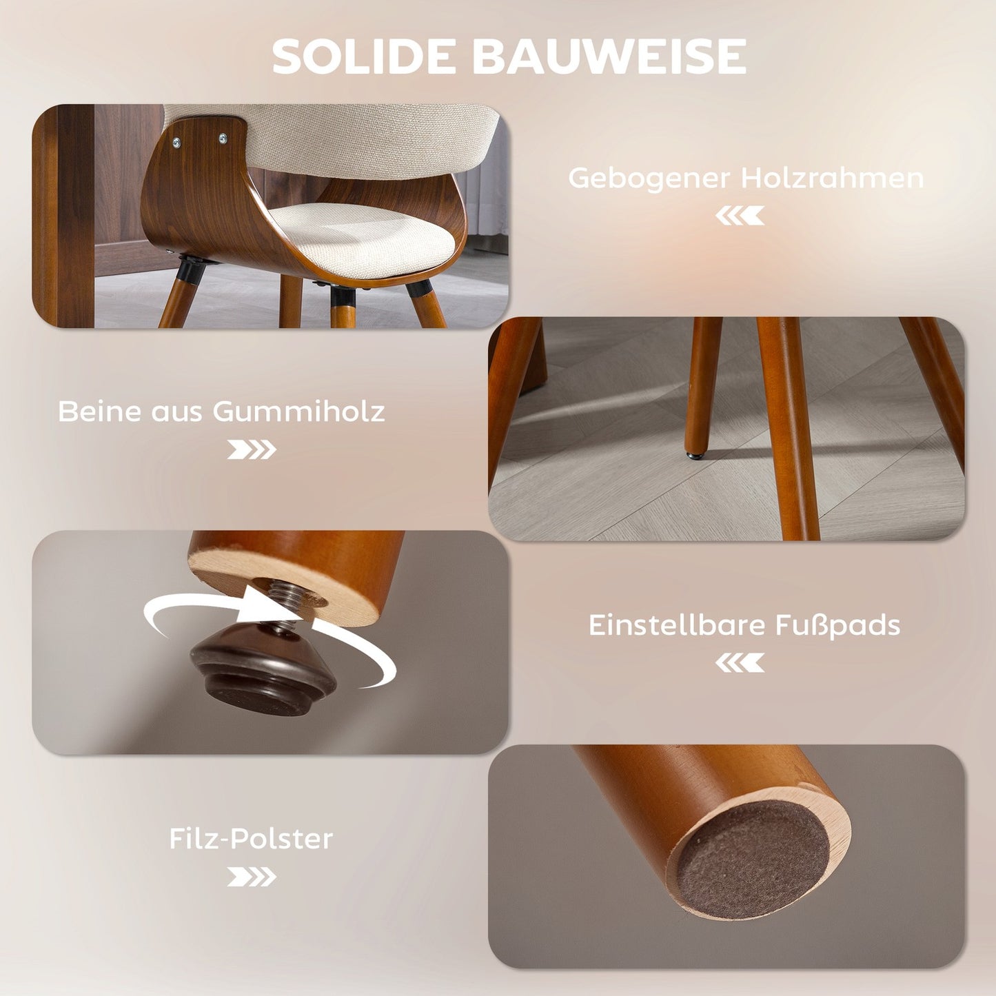 Dining chair, linen-look fabric, curved backrest, wooden legs, beige