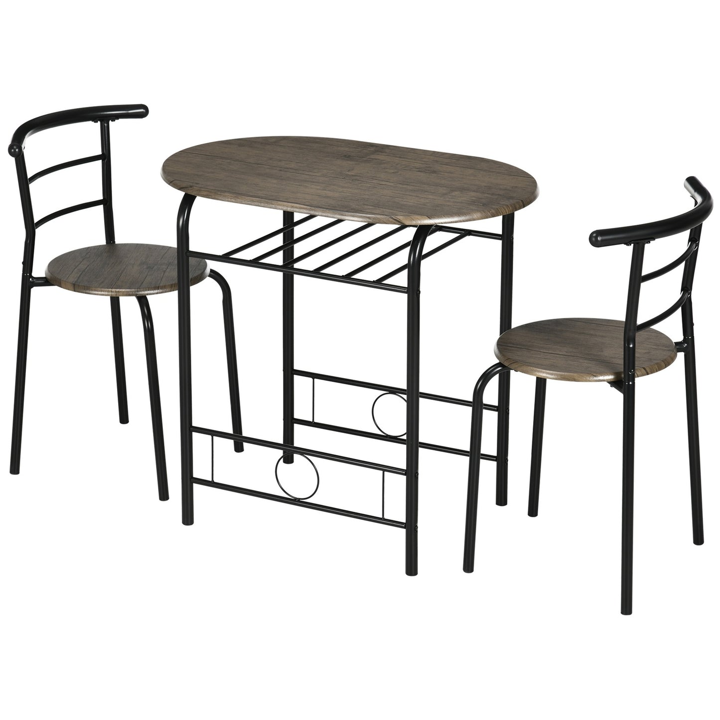 Black oval kitchen dining table set with storage, metal