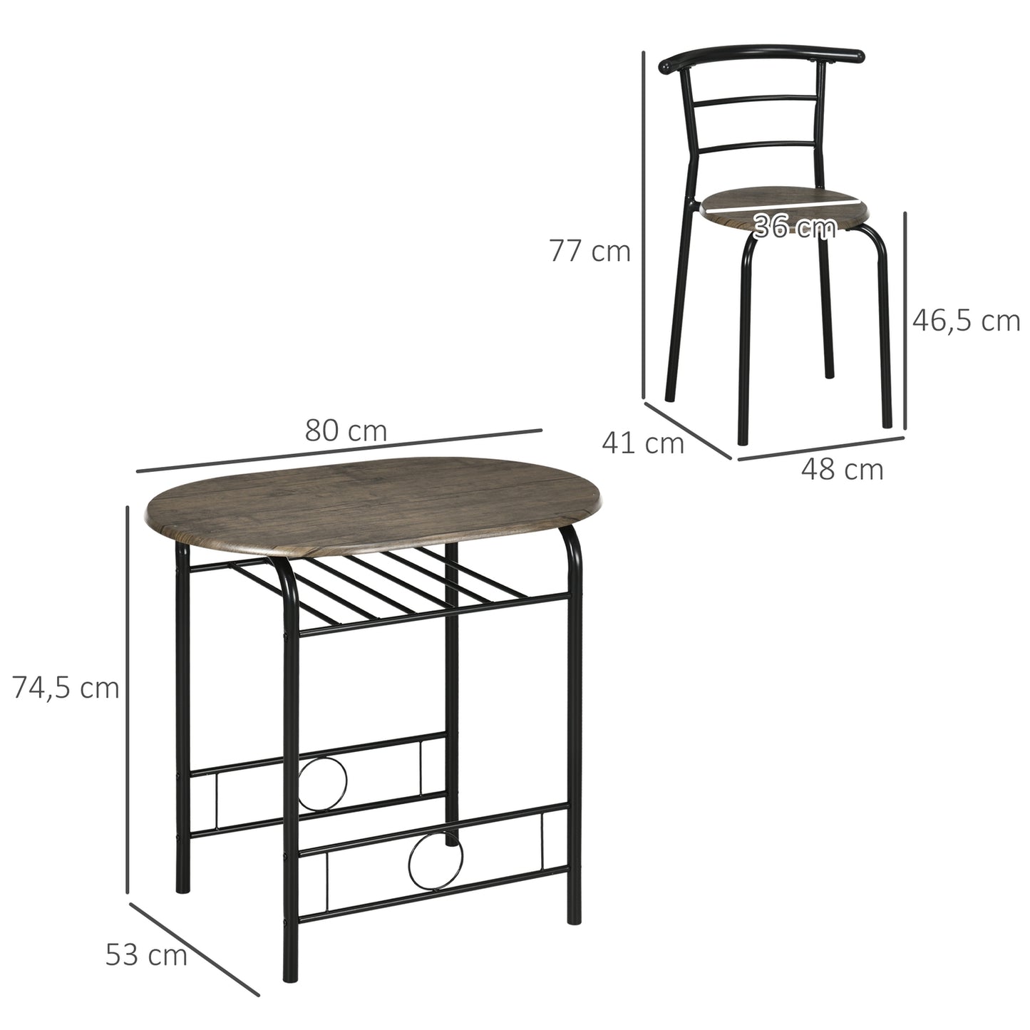 Black oval kitchen dining table set with storage, metal