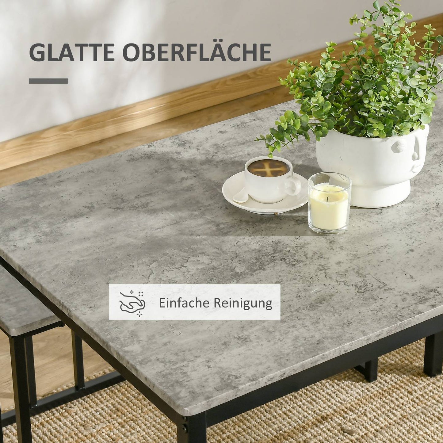 Kitchen table set with 3 benches for 4 - Grey