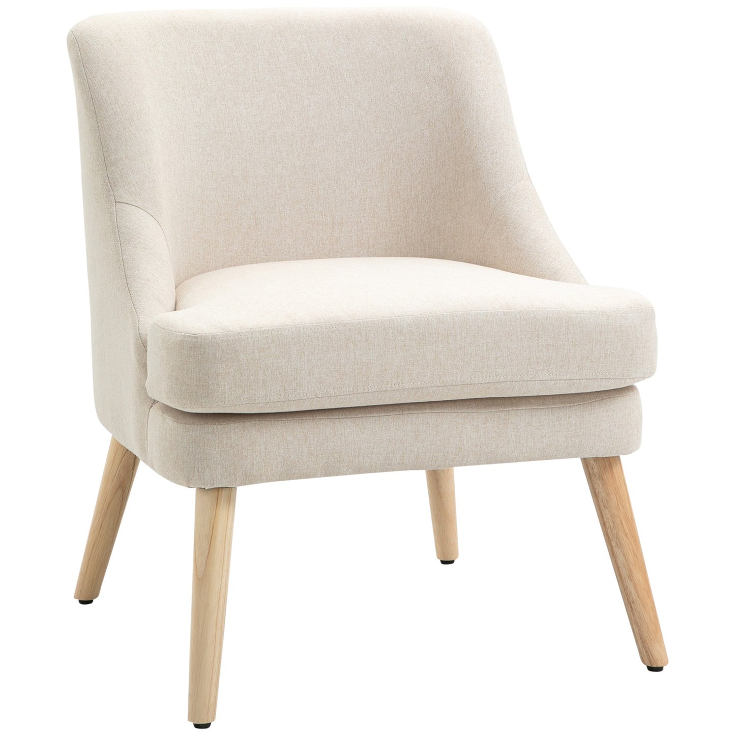 Modern armrest dining chair - linen upholstery, wood, white