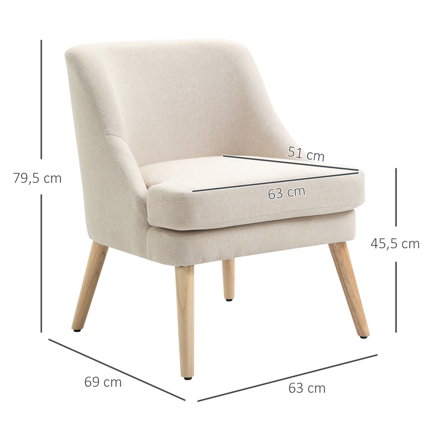 Modern armrest dining chair - linen upholstery, wood, white