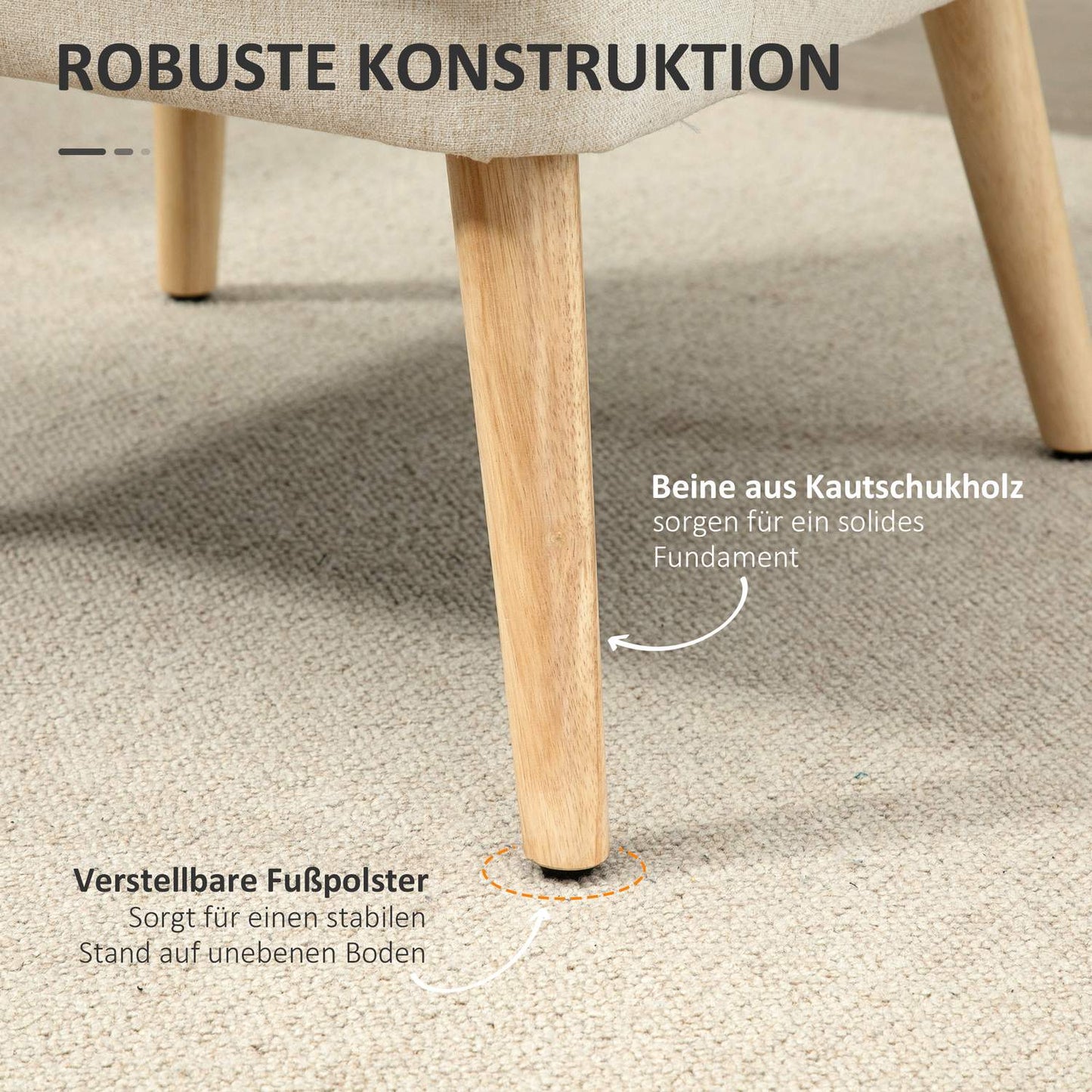 Modern armrest dining chair - linen upholstery, wood, white