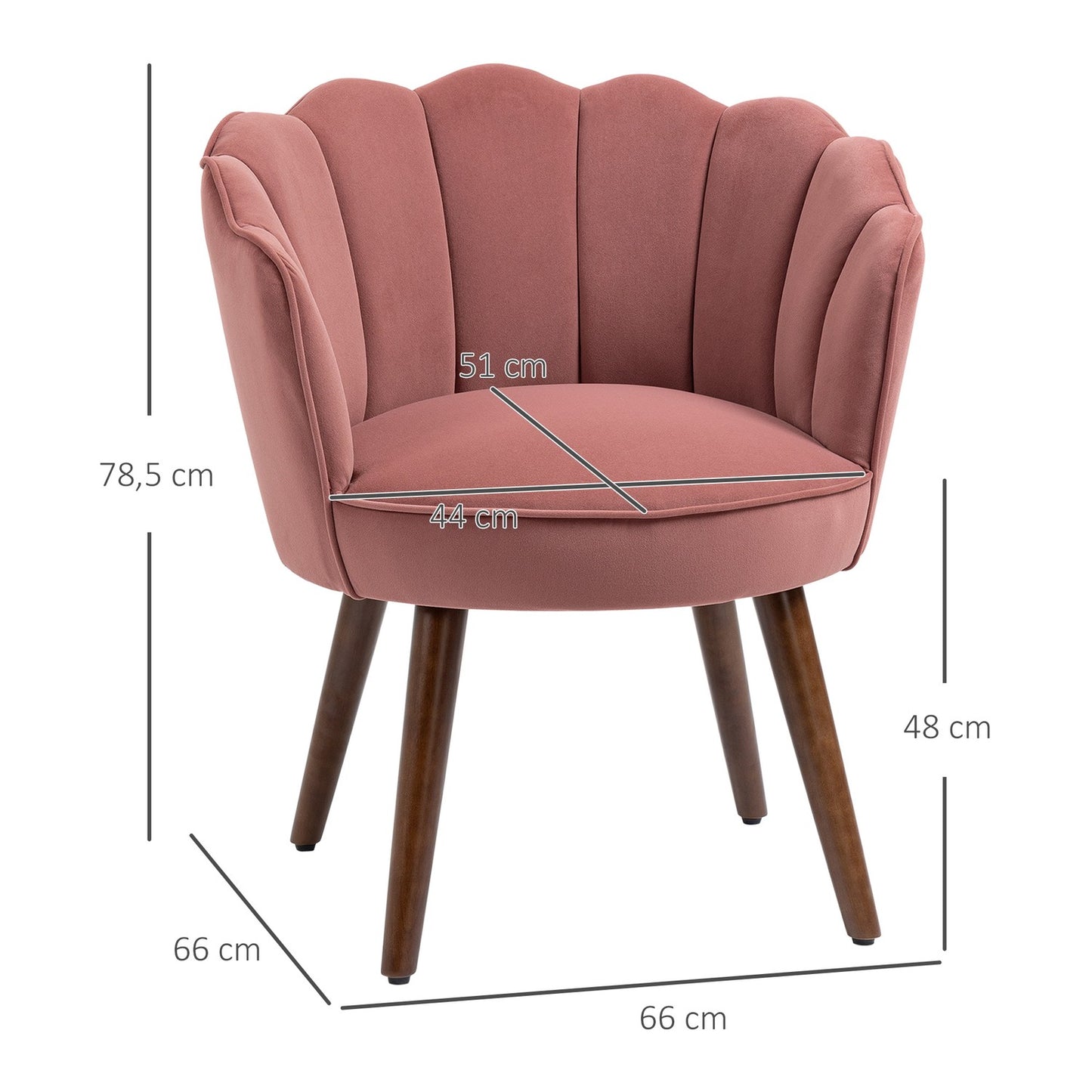 Pink armchair with backrest - polyester, rubber wood