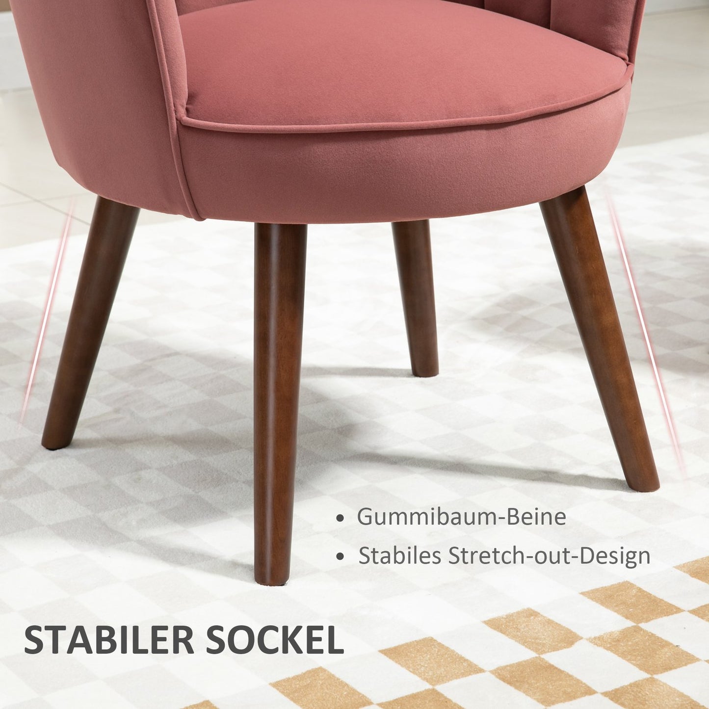 Pink armchair with backrest - polyester, rubber wood
