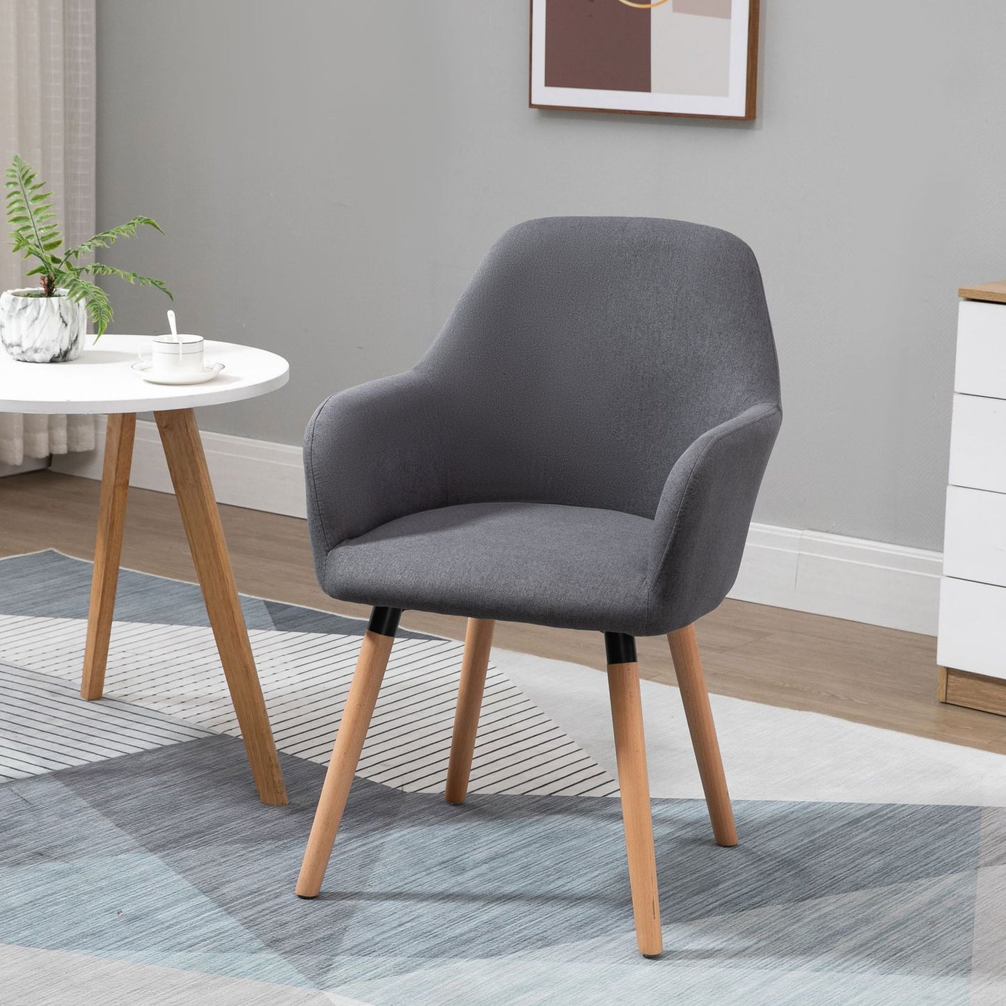 Dark gray upholstered chair, linen fabric, beech wood