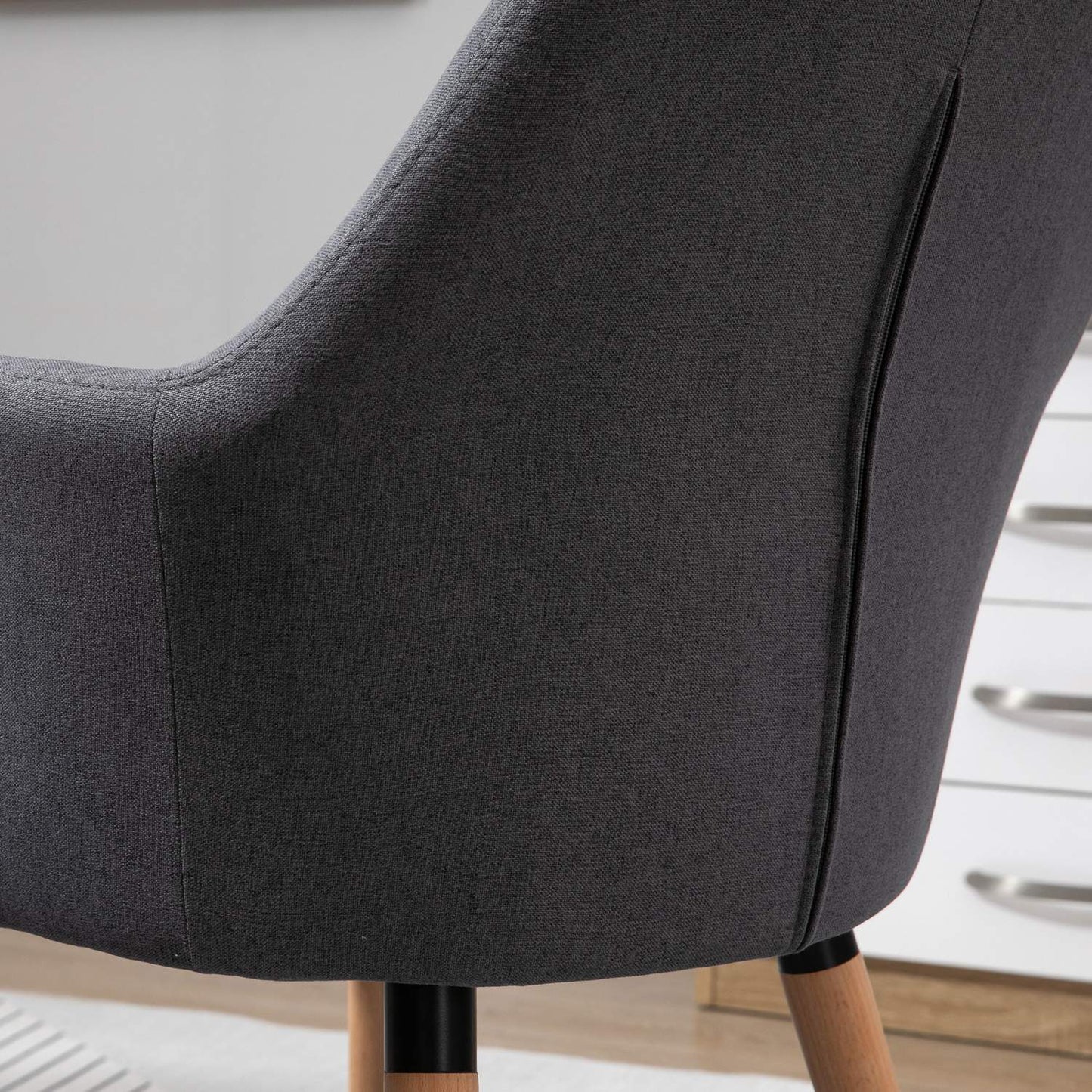 Dark gray upholstered chair, linen fabric, beech wood