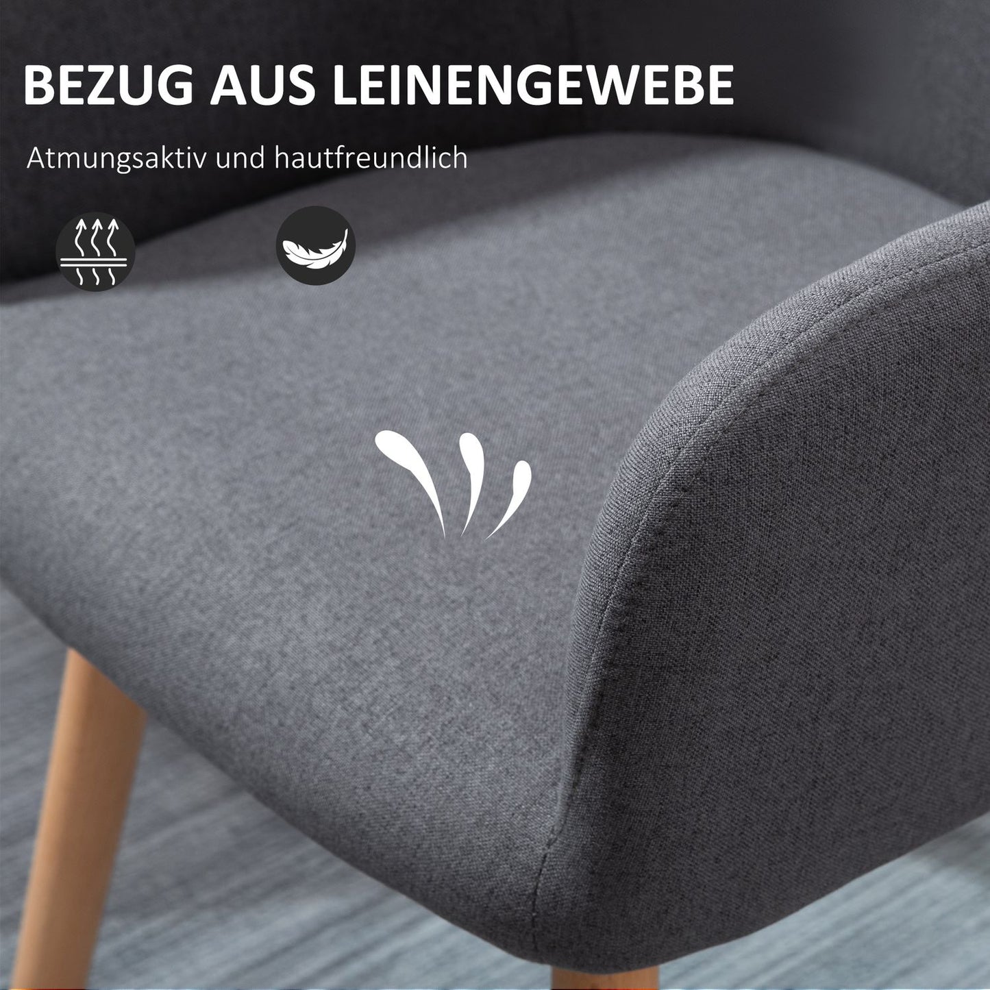 Dark gray upholstered chair, linen fabric, beech wood