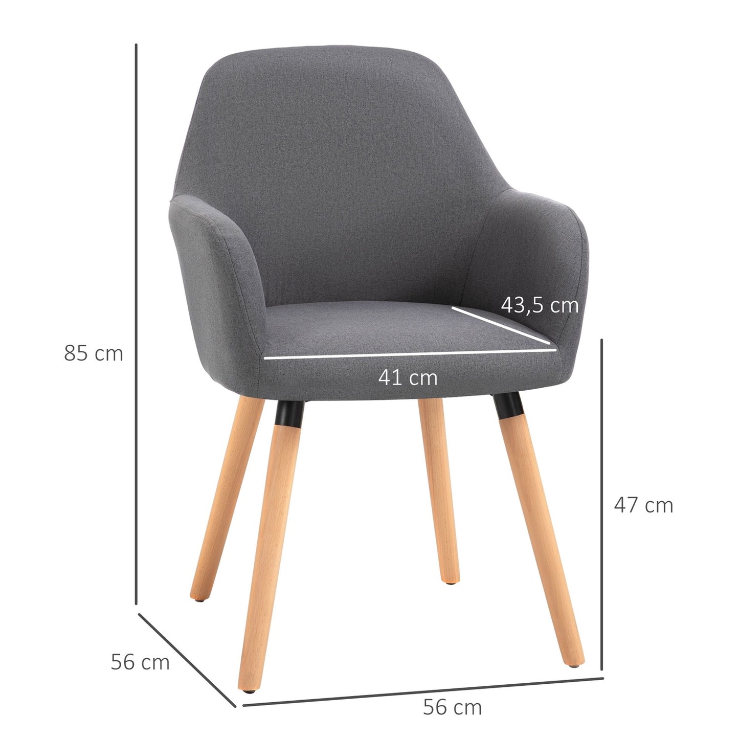 Dark gray upholstered chair, linen fabric, beech wood