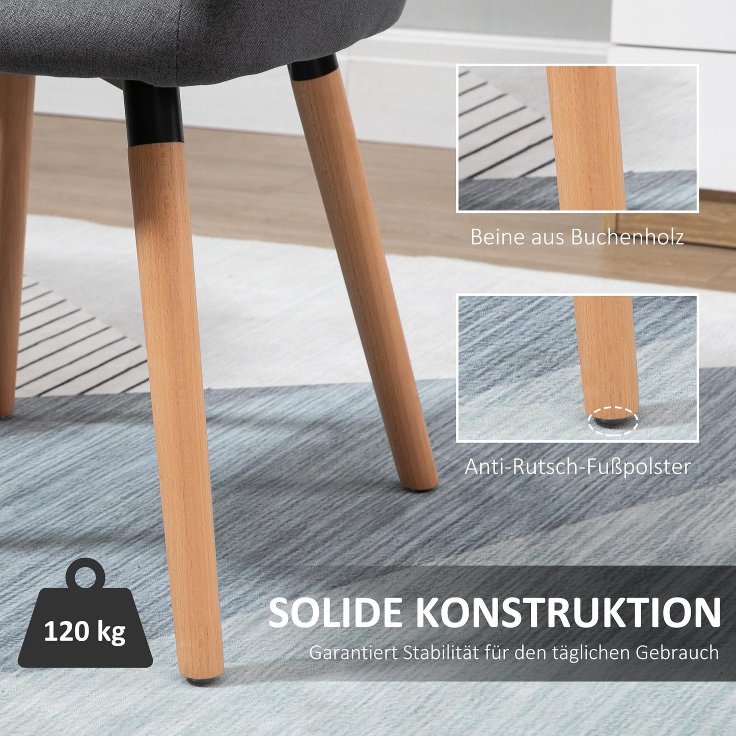Dark gray upholstered chair, linen fabric, beech wood