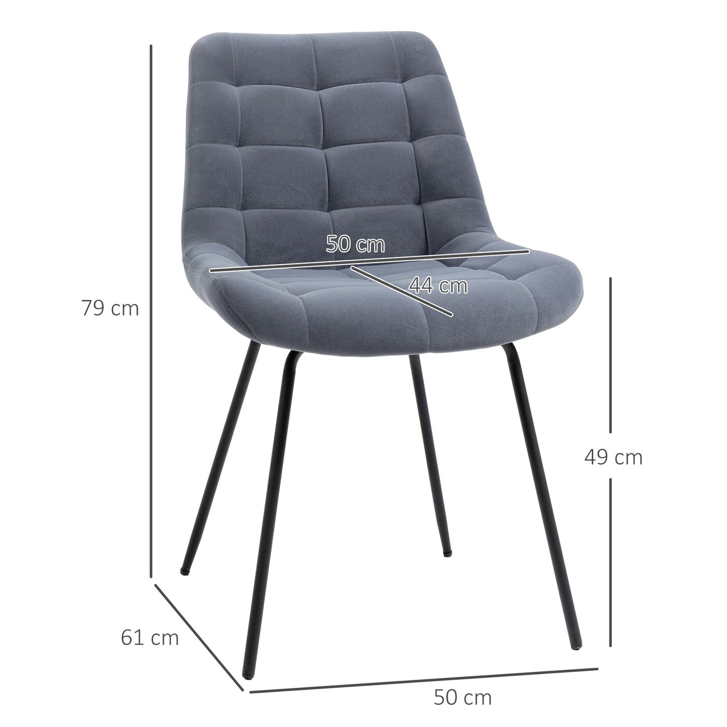 Velvet dining room chairs, set of 2, retro design, gray