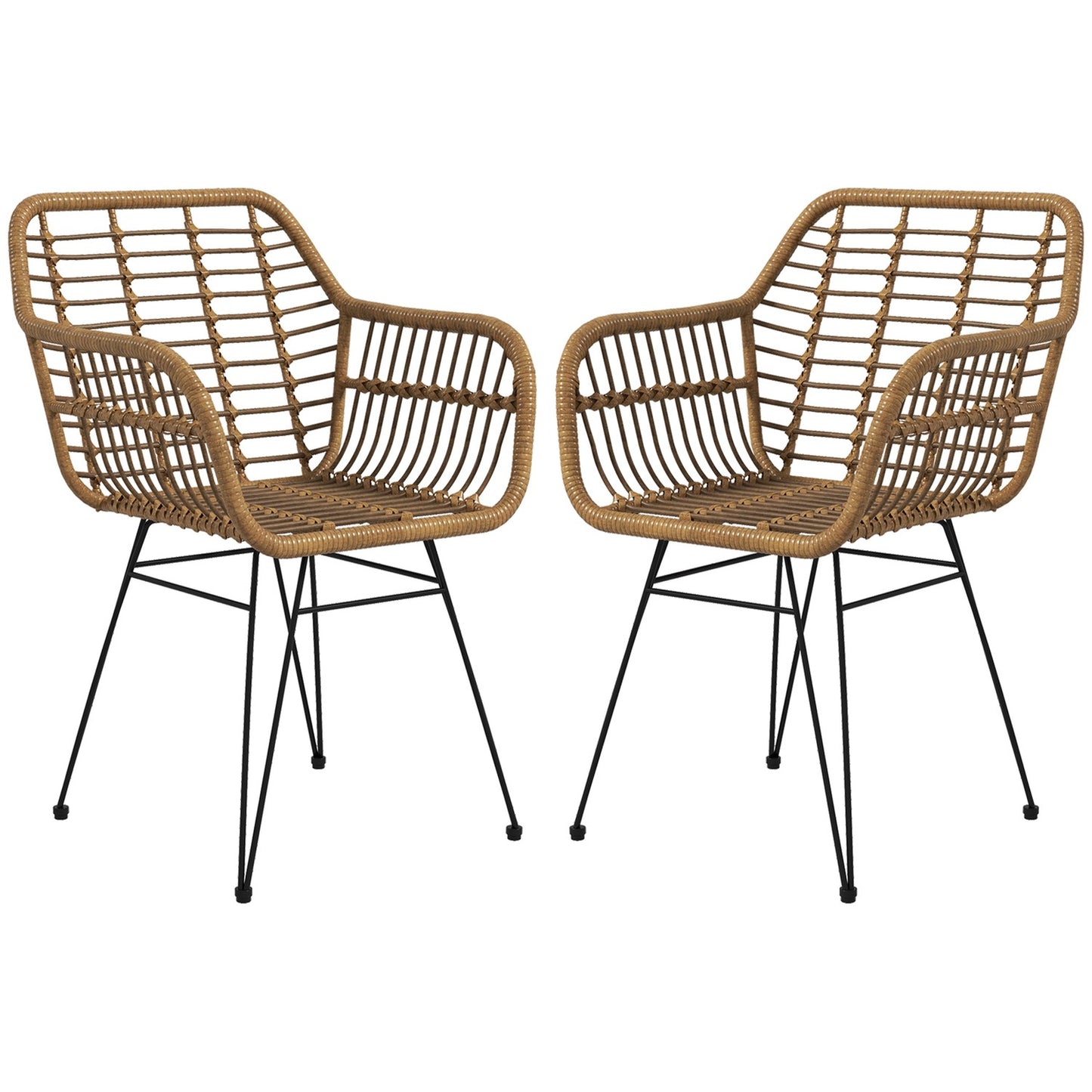 Set of 2 dining chairs in light brown steel with backrest