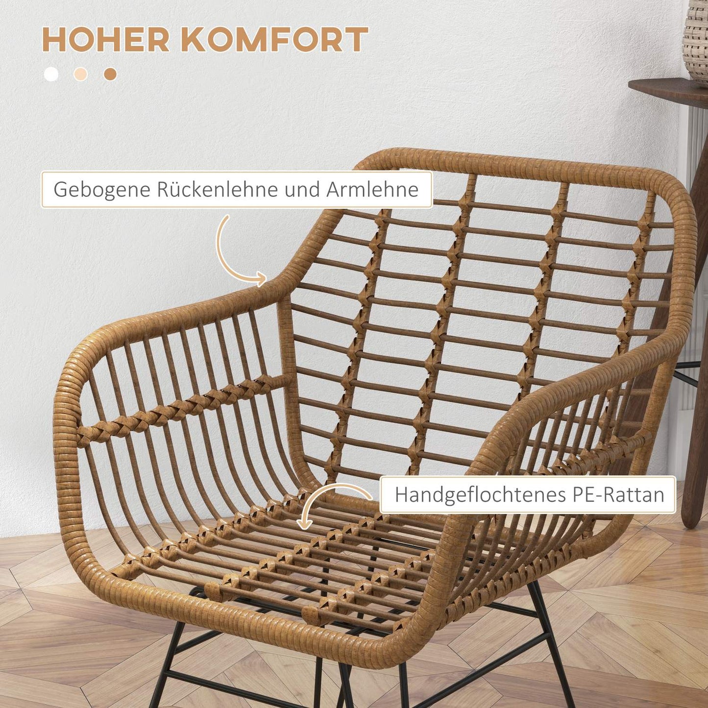 Set of 2 dining chairs in light brown steel with backrest