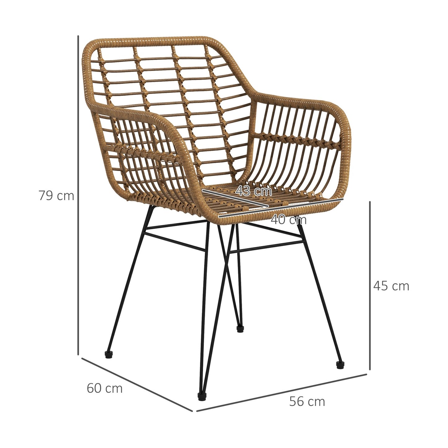 Set of 2 dining chairs in light brown steel with backrest