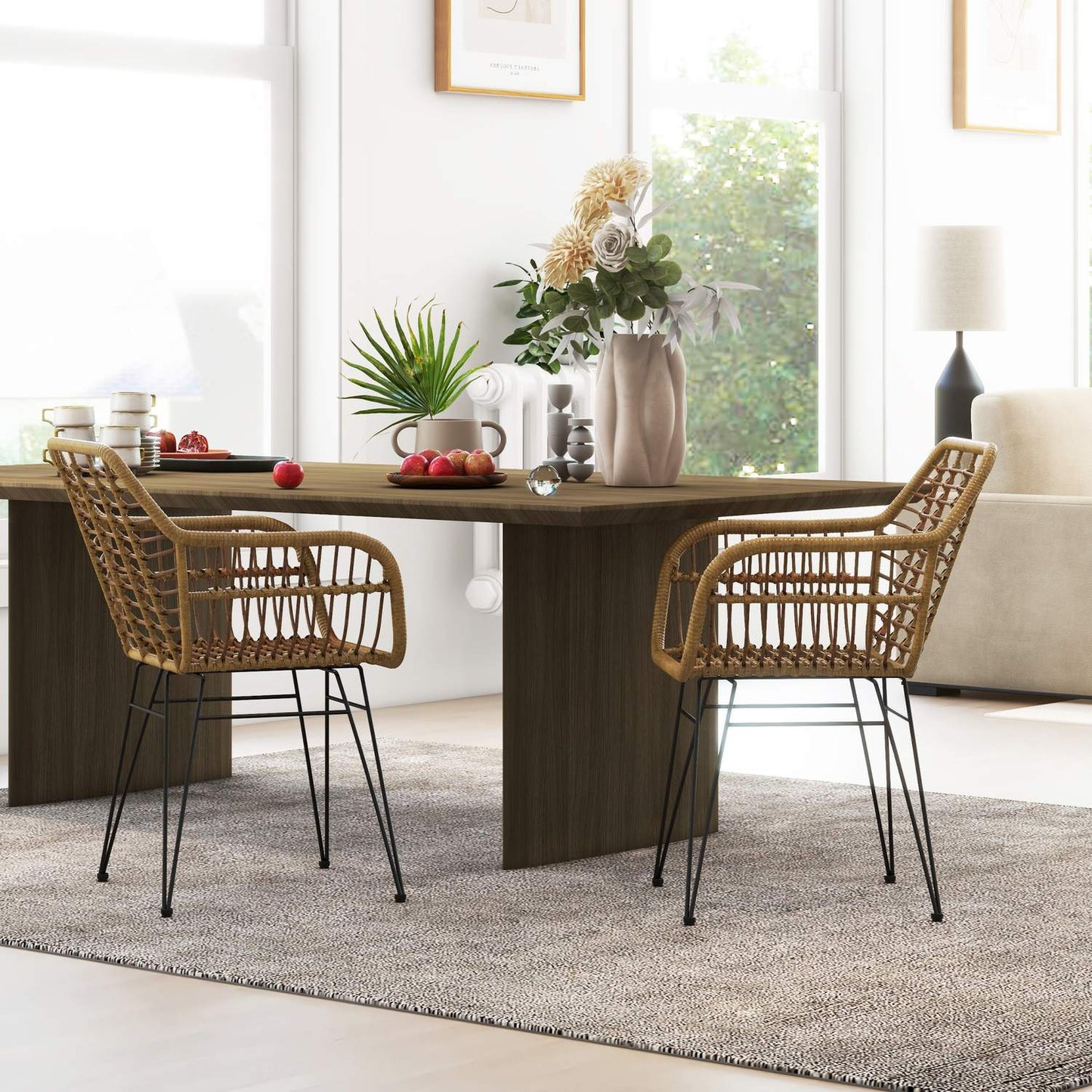 Set of 2 dining chairs in light brown steel with backrest