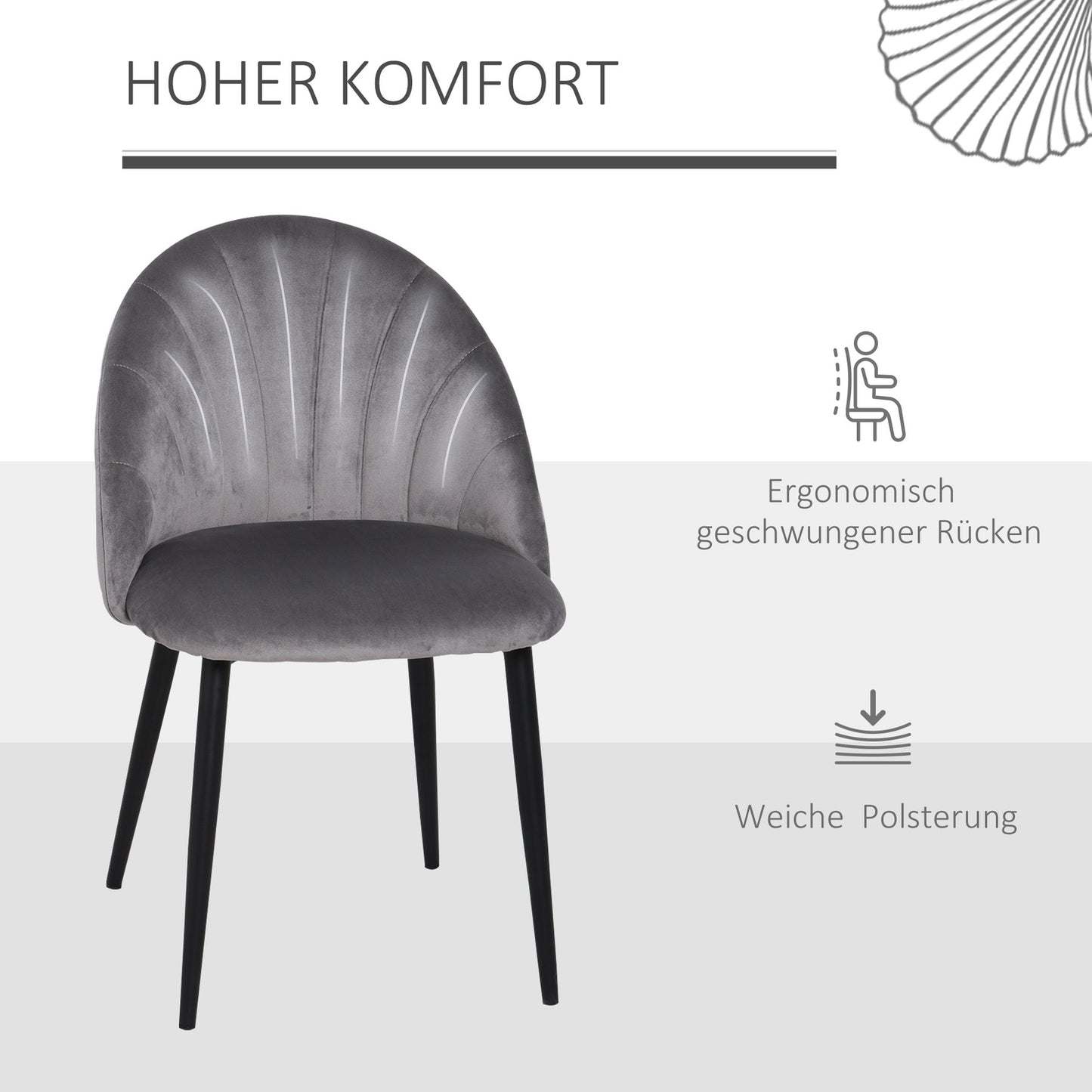 Velvet dining room chairs Set of 2, Skandi Design, Grey