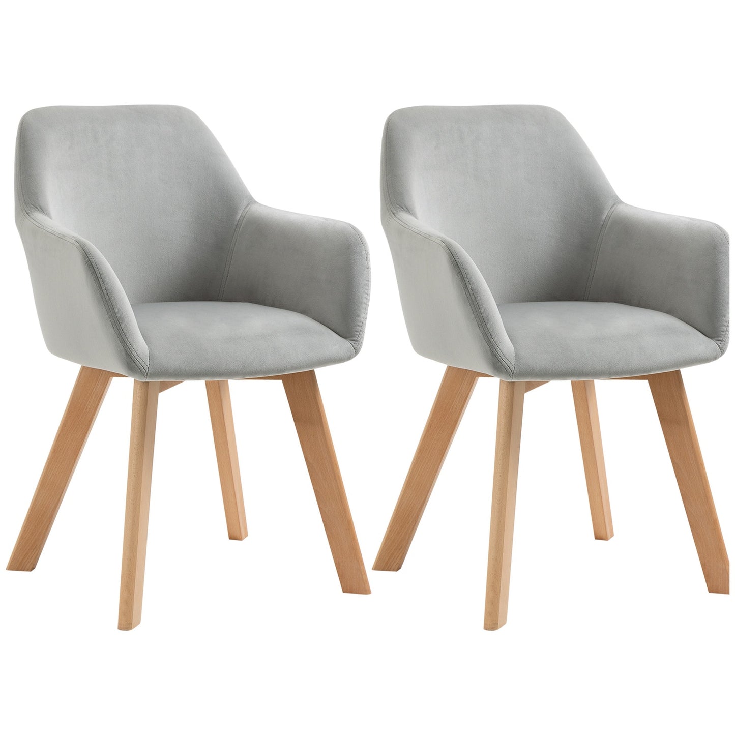 Set of 2 dining chairs in gray velvet with armrests