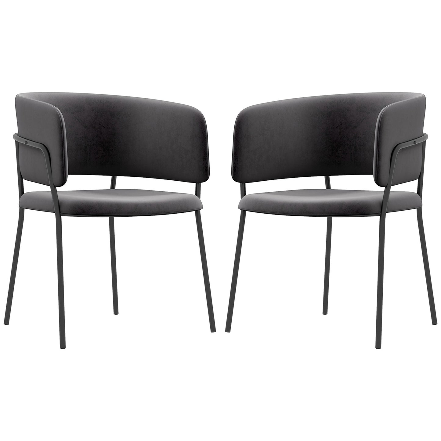 Set of dining room chairs, velvet look, grey, steel legs