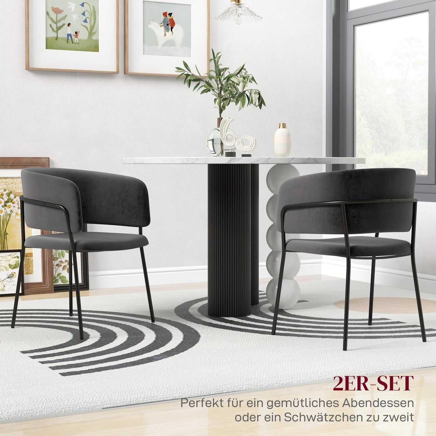 Set of dining room chairs, velvet look, grey, steel legs