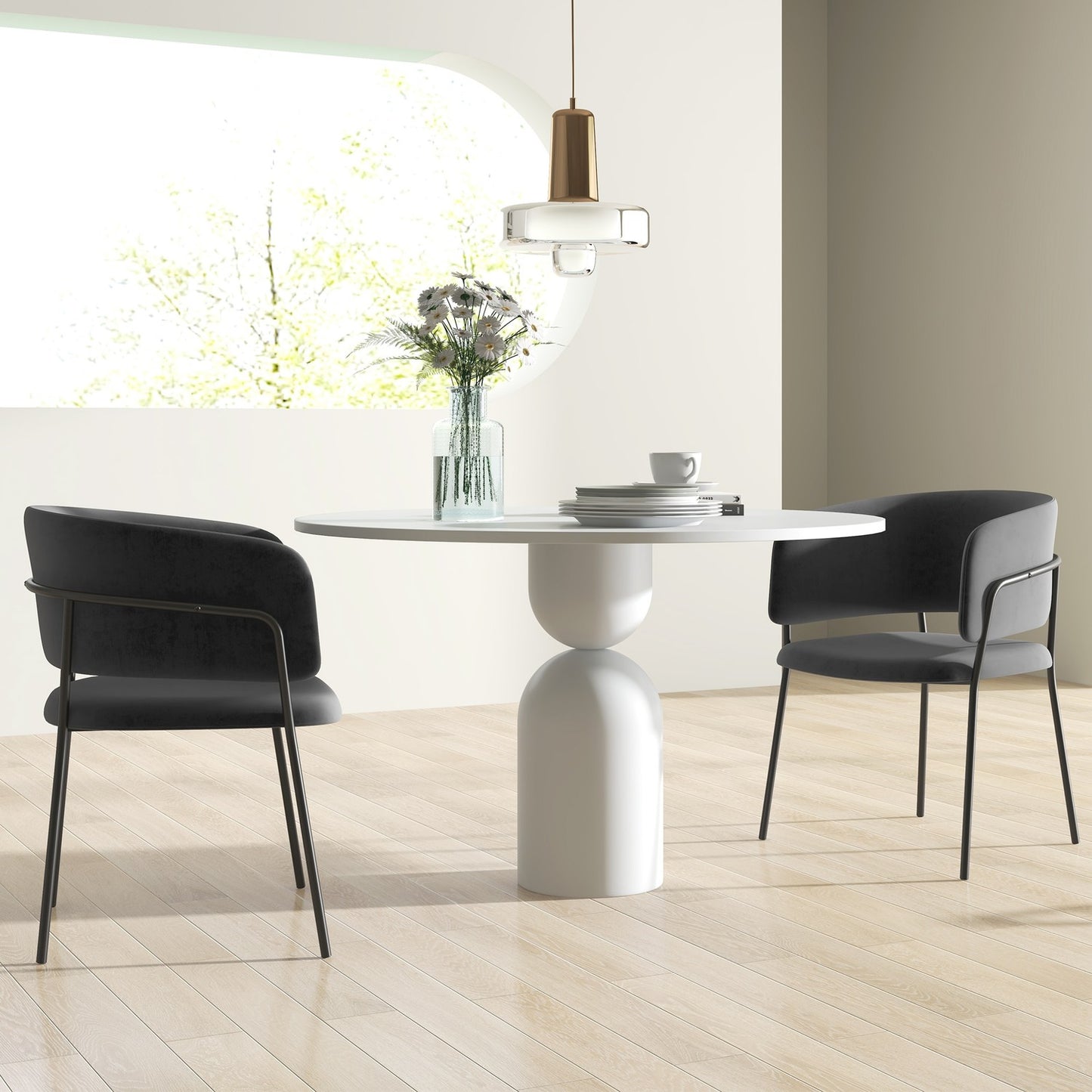 Set of dining room chairs, velvet look, grey, steel legs