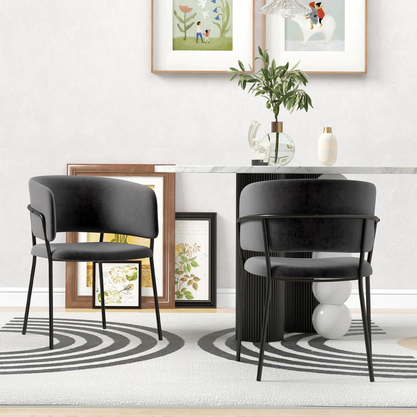 Set of dining room chairs, velvet look, grey, steel legs