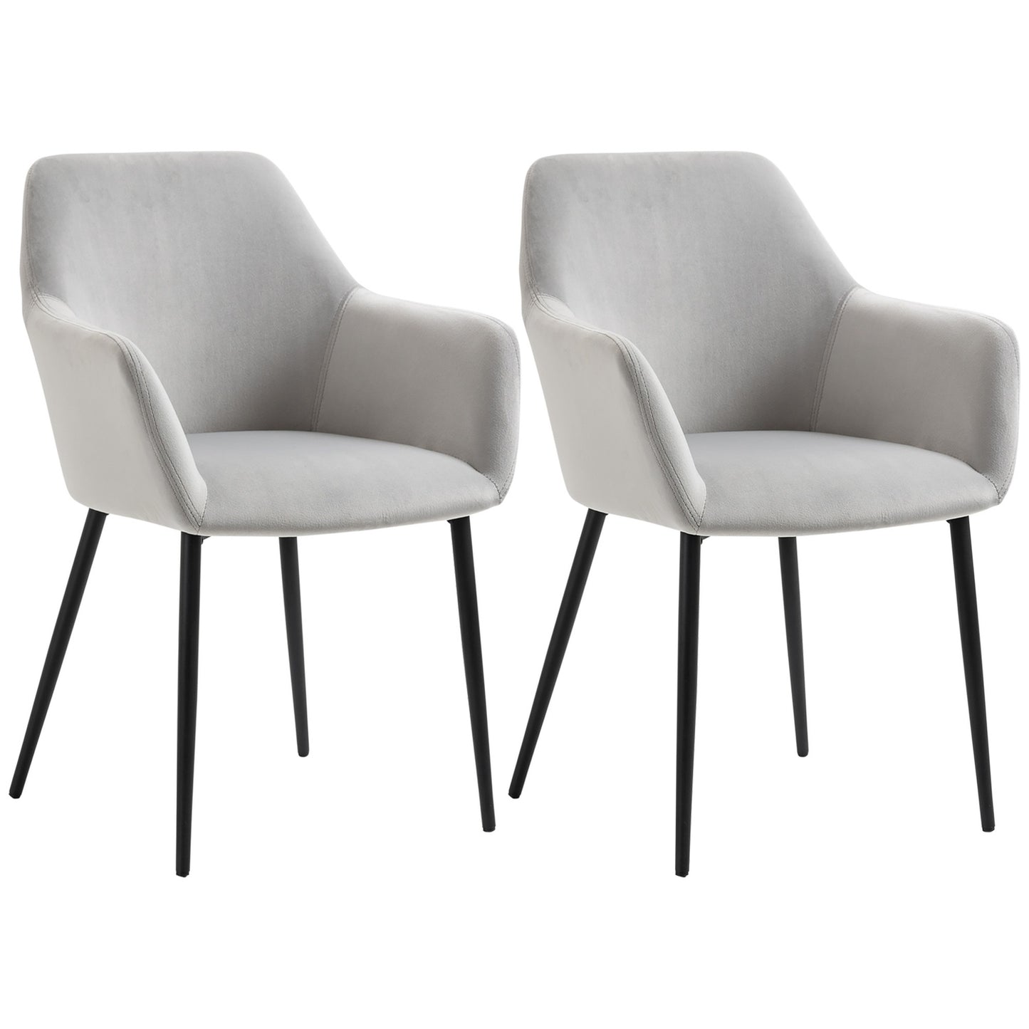 Velvet upholstered dining chairs, set of 2, light grey