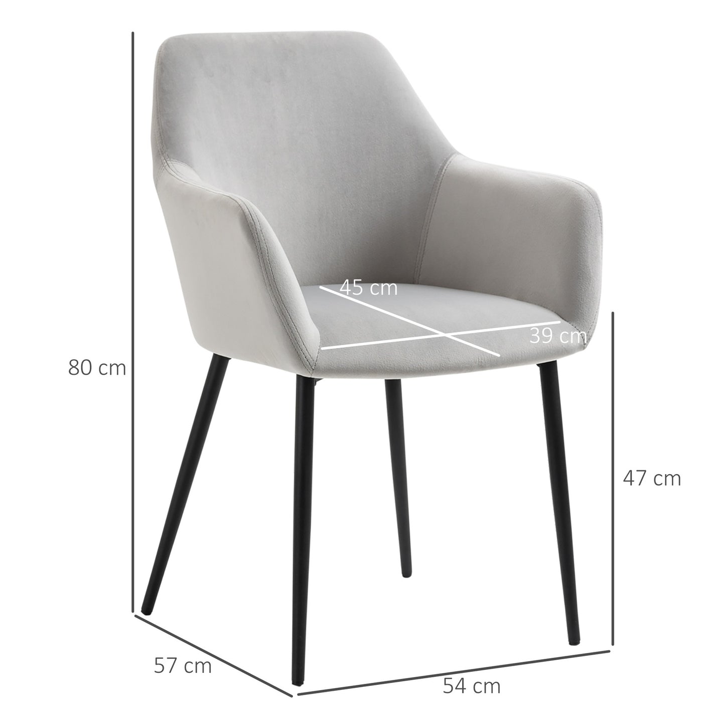 Velvet upholstered dining chairs, set of 2, light grey