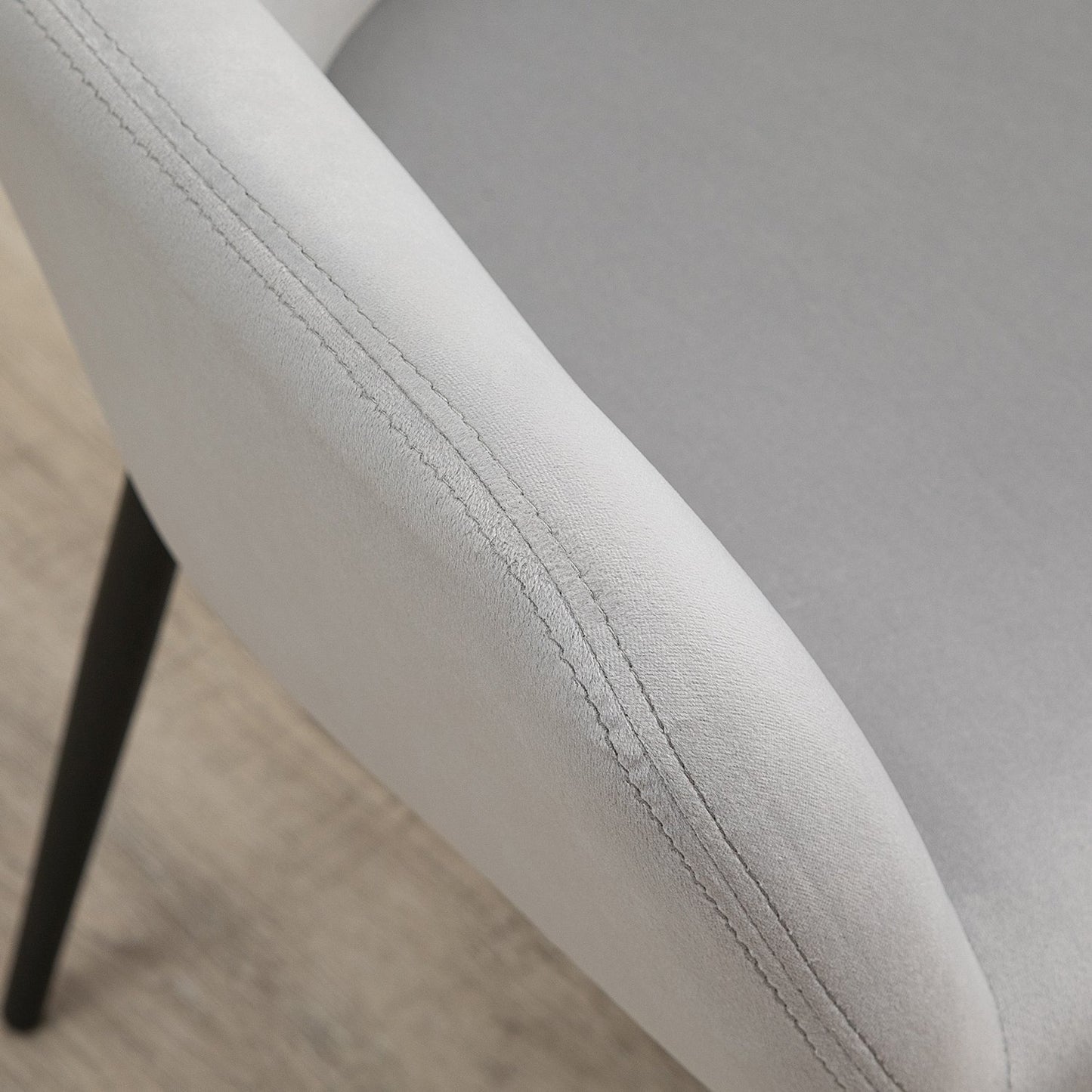 Velvet upholstered dining chairs, set of 2, light grey