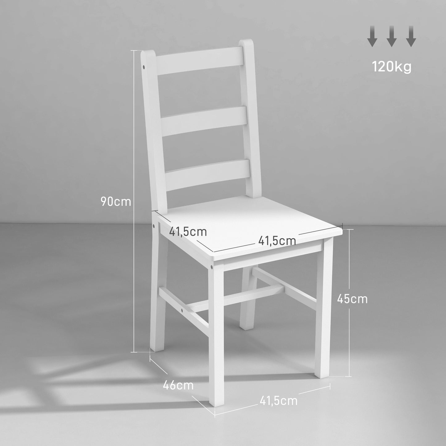 Dining room chairs set of 2 wooden kitchen chairs with slatted backrest, non-slip 41.5 x 46 x 90 cm white
