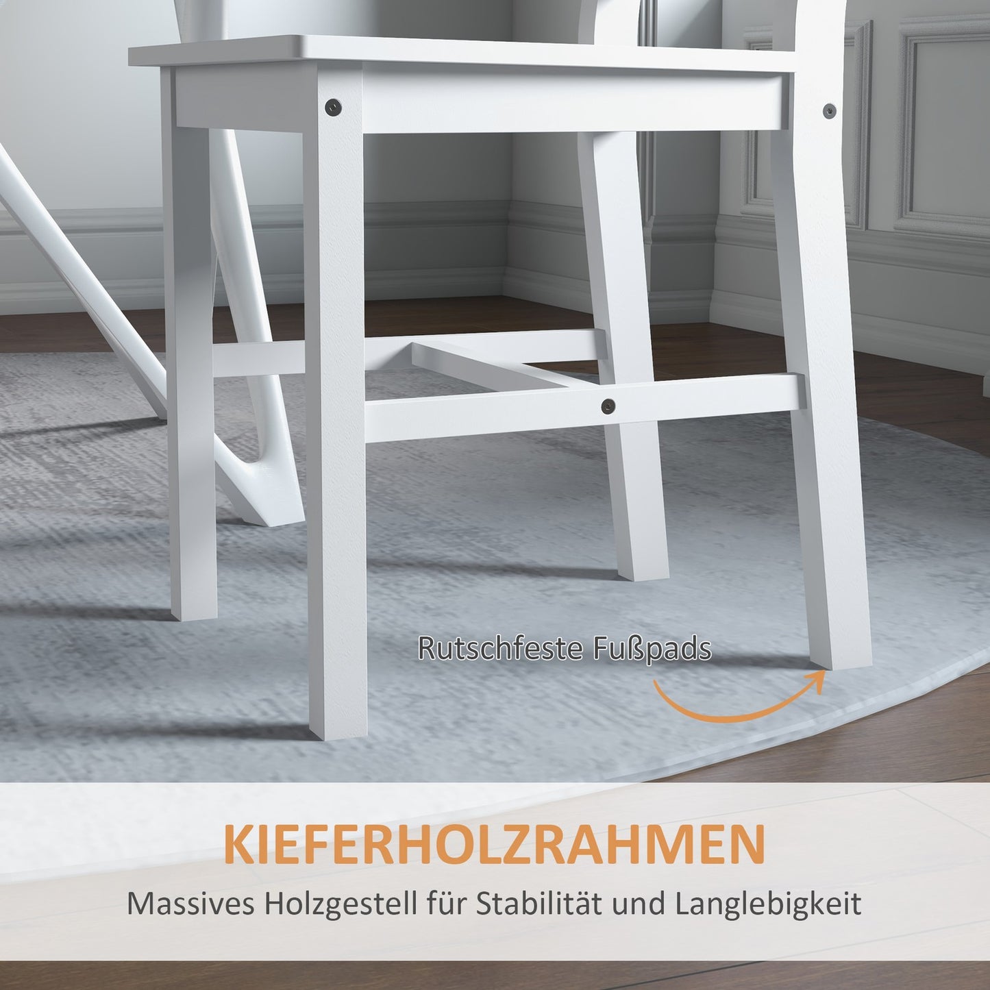 Dining room chairs set of 2 wooden kitchen chairs with slatted backrest, non-slip 41.5 x 46 x 90 cm white