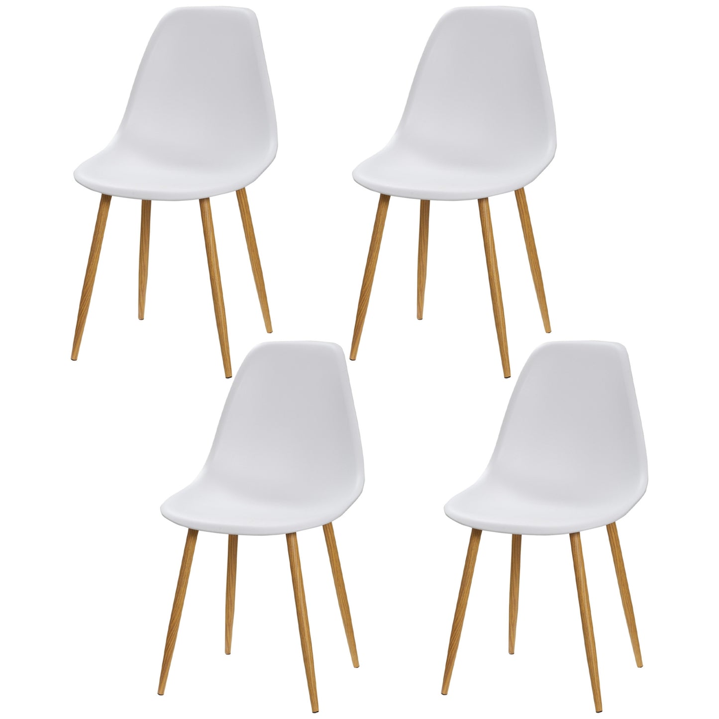 Set of 4 dining chairs, metal legs, white & natural