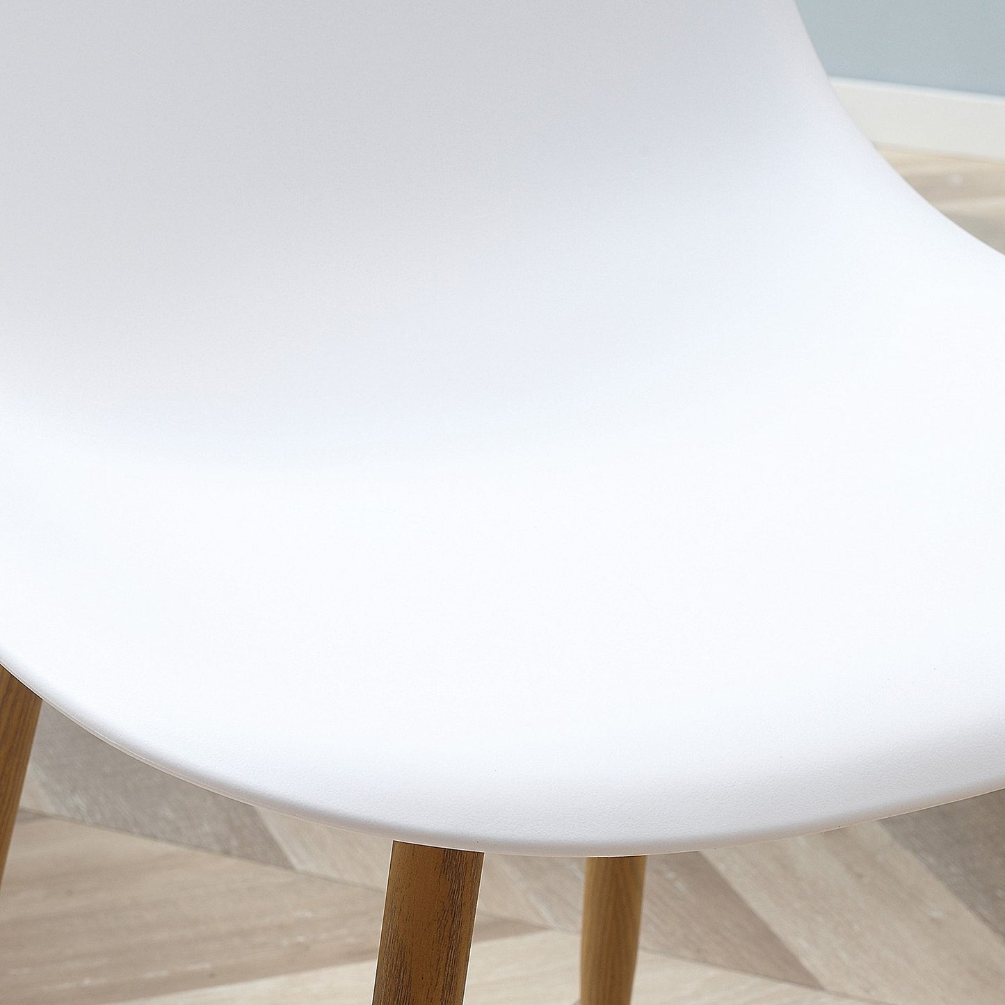 Set of 4 dining chairs, metal legs, white & natural