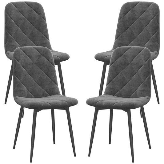 Dining room chairs, set of 4 kitchen chairs with backrest, velvet look, upholstered chairs with metal legs, for dining table, grey
