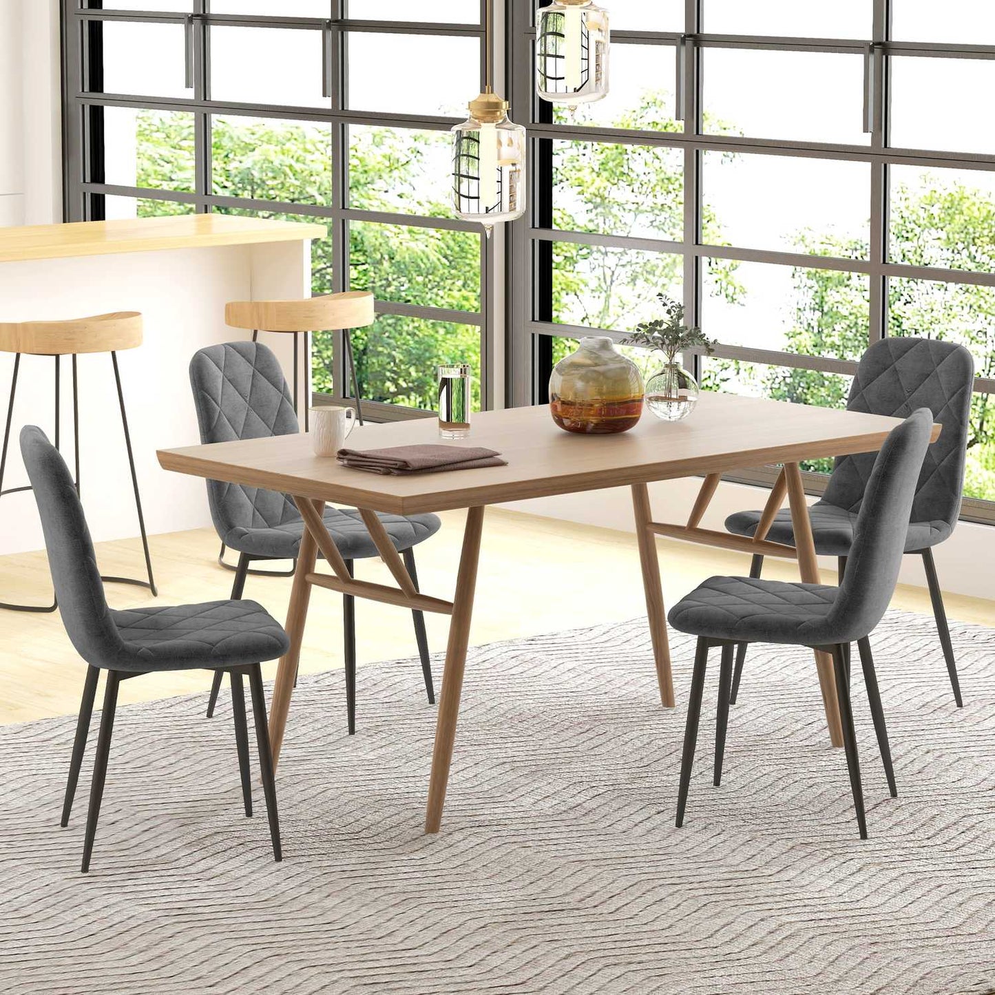 Dining room chairs, set of 4 kitchen chairs with backrest, velvet look, upholstered chairs with metal legs, for dining table, grey
